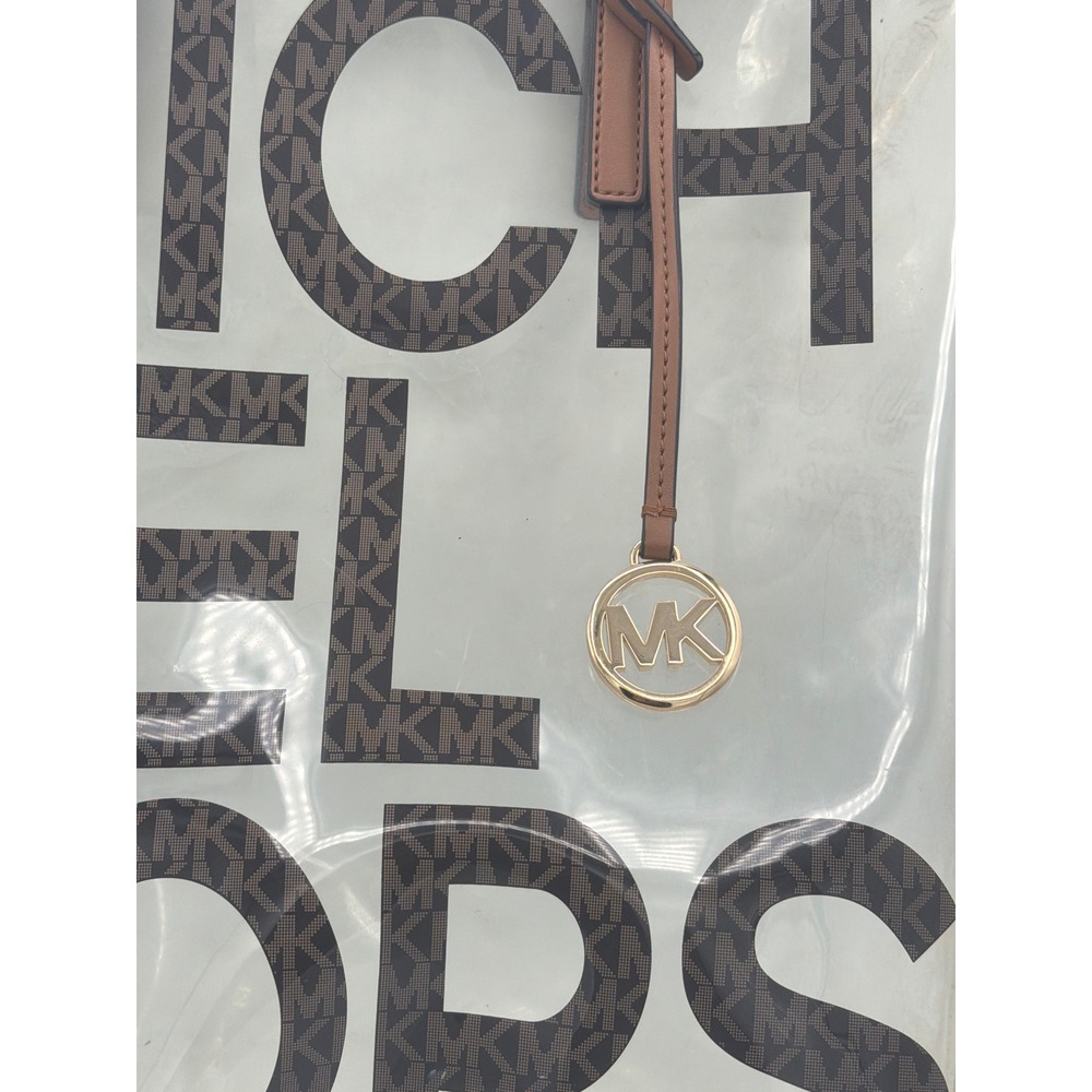 Michael Kors The Michael Large Clear Vinyl Tote Bag Brown Monogram Logo - Picture 2 of 4